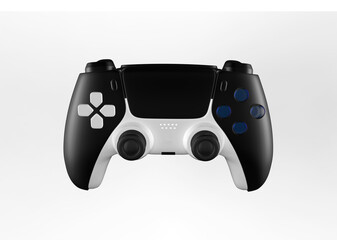 Controller wireless, black and white, gamepad for play games on PS5 console or pc, gamer on white bg