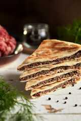 National traditional Caucasian food: Ossetian pies, khachapuri, chudu