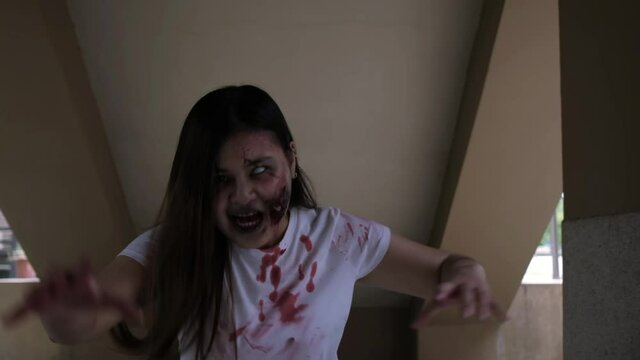 Zombie characters ghost woman horror halloween in nightmare concept.