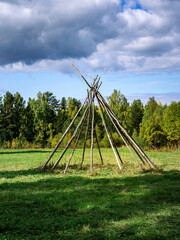 preparation for yurt and hut in the field against the background © kirillk