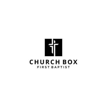 Modern church religion logo with box sign modern vector graphic abstract