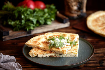 National traditional Caucasian food: Ossetian pies, khachapuri, chudu