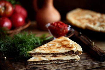 National traditional Caucasian food: Ossetian pies, khachapuri, chudu