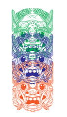 Demon mask Thailand. Logo, symbol. Meditative coloring antistress.