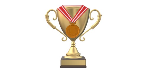 gold trophy cup with medel, achievement