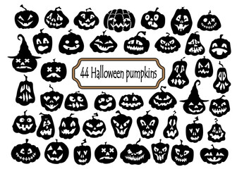 Set of black halloween pumpkins. Halloween icons set