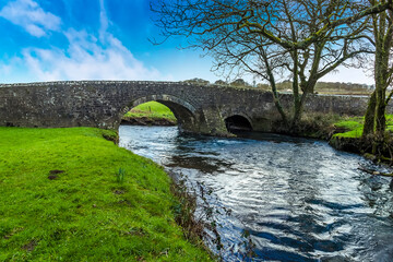 Fototapeta premium A view of the Gelli bridge, an eighteenth-century, grade 2 listed bridge that spans the River Syfynwy, Wales