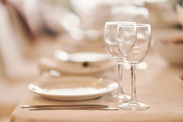 Table set for an event party or wedding reception. Banquet table design