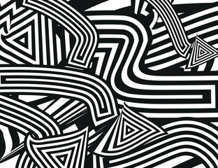 Abstract black and white geometric pattern. Black and white stripes arrows.