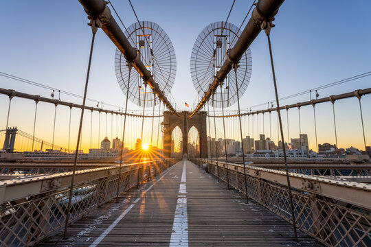 Sunrise at the Brooklyn Bridge in New York City