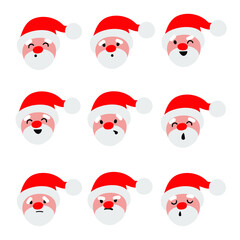 santas nine faces on the white background