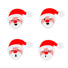 santas four faces on the white background
