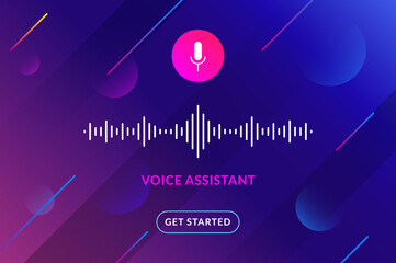Voice assistant soundwave illustration. AI assistant conversation sound tech, smart recognition