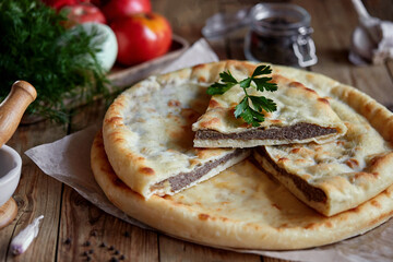 National traditional Caucasian food: Ossetian pies, khachapuri, chudu