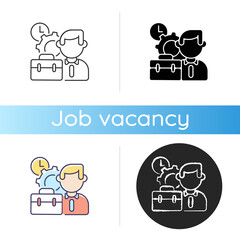 Working conditions icon. Linear black and RGB color styles. Corporate recruitment, professional occupation. Business management. Executive manager, office worker isolated vector illustrations
