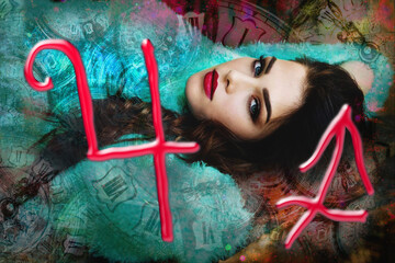 Woman and astrological symbol of the horoscope sagittarius, symbol of the planet in the horoscope of jupiter  © julijacernjaka