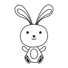 cute easter little rabbit seated character line style icon