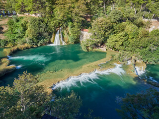 Obraz premium View of the waterfalls and cascades of Skradinski Buk on the Krka river. Krka National Park, Dalmatia, Croatia