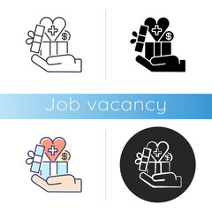 Corporate benefits icon. Linear black and RGB color styles. Financial and health insurance for workers. Taking care about employees. Employment advantages. Isolated vector illustrations