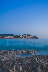 Fototapeta na wymiar Sunset on mediterranean coastal town of Primosten, Croatia, Dalmatia