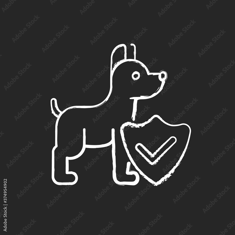 Wall mural pet insurance chalk white icon on black background. offering healthcare plans for domestic animals. 