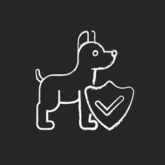 Pet insurance chalk white icon on black background. Offering healthcare plans for domestic animals. Professional legal service. Dog welfare protection. Isolated vector chalkboard illustration
