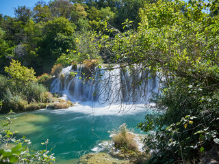Obraz premium View of the waterfalls and cascades of Skradinski Buk on the Krka river. Krka National Park, Dalmatia, Croatia