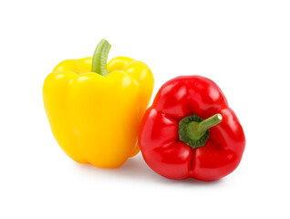 Fresh ripe bell peppers on white background