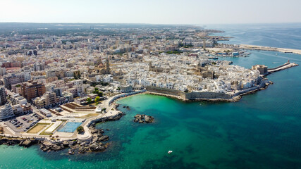 Fototapeta na wymiar Aerial view of Monopoli in Apulia, south of Italy - Fortified city along the coast of the Adriatic Sea