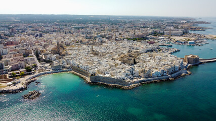 Fototapeta premium Aerial view of Monopoli in Apulia, south of Italy - Fortified city along the coast of the Adriatic Sea
