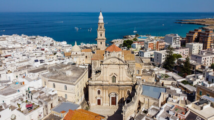 Aerial view of Monopoli in Apulia, south of Italy - Monopoli Cathedral aka Basilica of the Madonna...