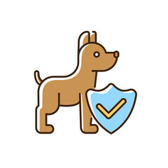 Pet insurance RGB color icon. Offering healthcare plans for domestic animals. Professional legal service. Dog welfare protection. Isolated vector illustration