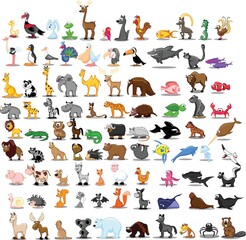 Super set of 91 cute cartoon animals