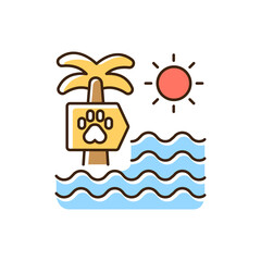 Pet beach RGB color icon. Special area for recreation with domestic animals. Summer recreation, holiday season activity. Pet resort. Isolated vector illustration
