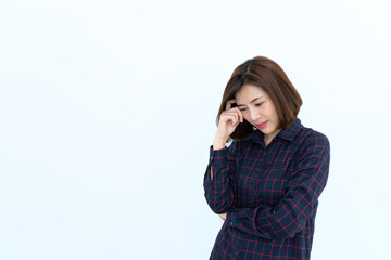 Portrait of stress woman on white background,Sad female concept