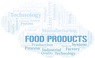 Food Products word cloud create with text only.