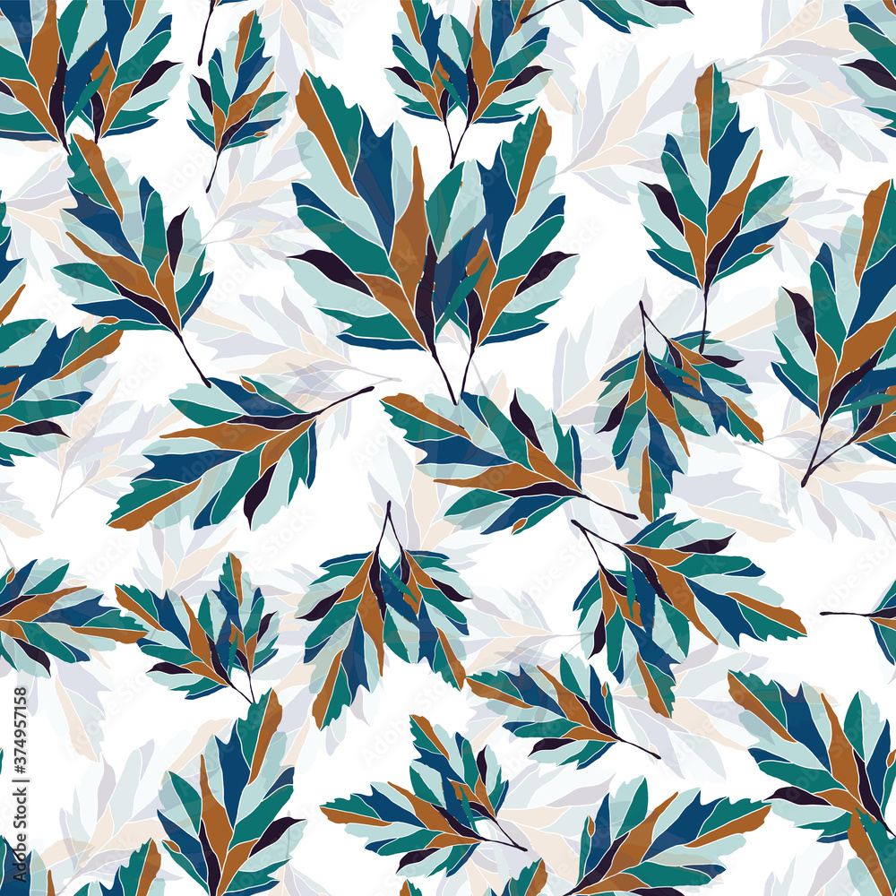 Wall mural seamless pattern with fall leaf, abstract colorful leaf texture design