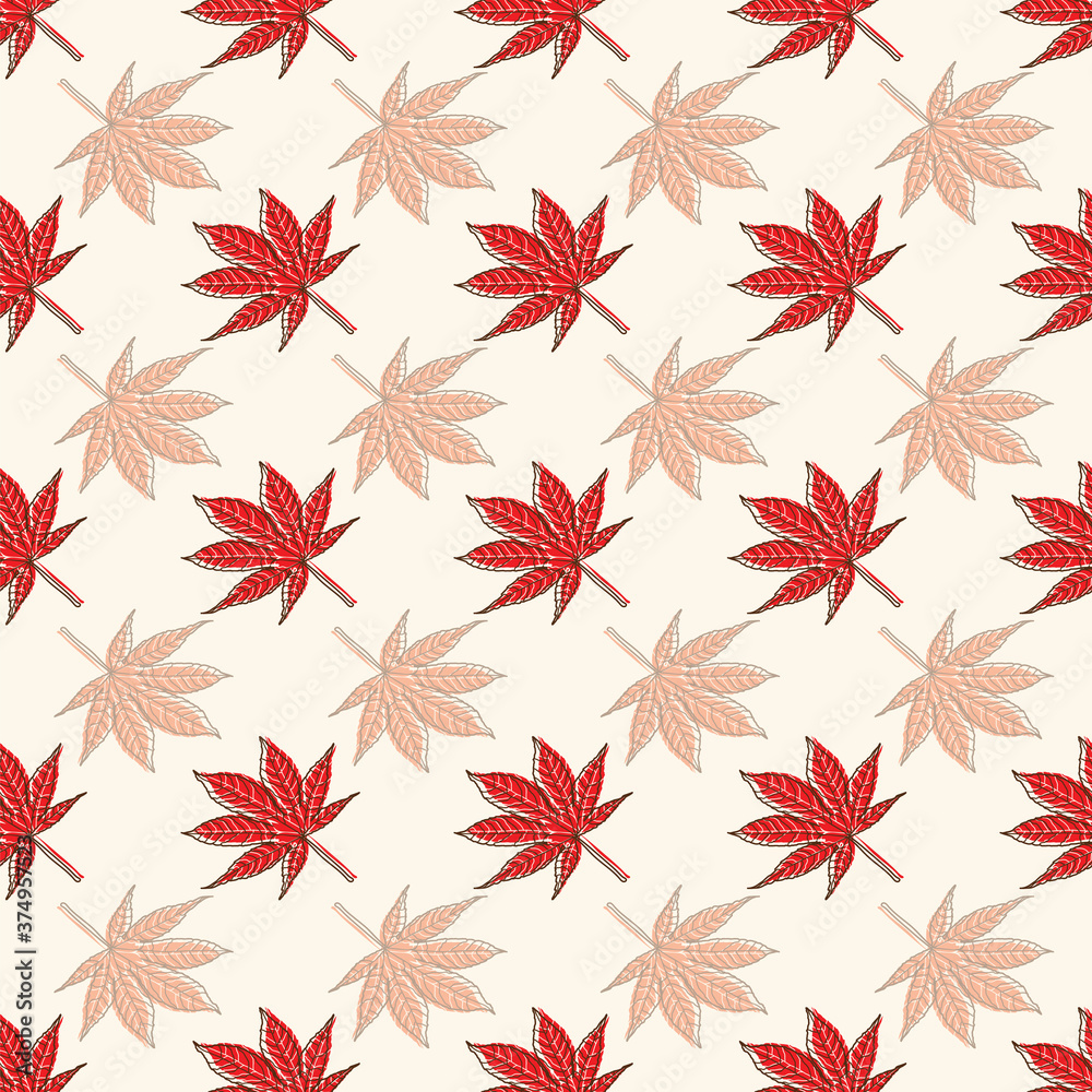 Wall mural seamless pattern with red maple leaf, abstract geometric leaf texture design