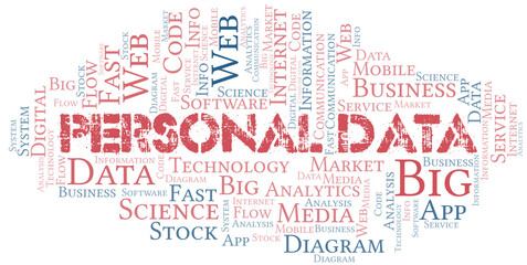 Personal Data vector word cloud, made with text only.
