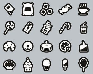 Sugar Or Sugar Food & Drink Icons White On Black Sticker Set Big