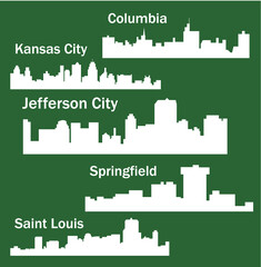 5 city skyline in Missouri ( Jefferson City, Kansas City, Columbia, Springfield, Saint Louis )