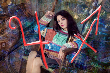 Woman and astrological symbol of the horoscope sagittarius, symbol of the planet in the horoscope of jupiter  © julijacernjaka