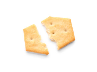 Broken delicious crispy cracker isolated on white