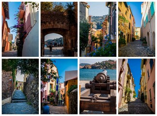 Carte postale ce Collioure, village typique des pyrénées-orientales, sur la côte vermeille dans le sud de la France.
