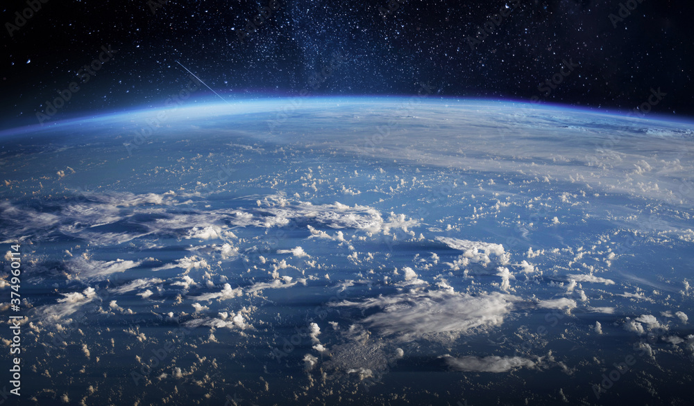 Poster planet earth surface in space. orbit of planet. elements of this image furnished by nasa