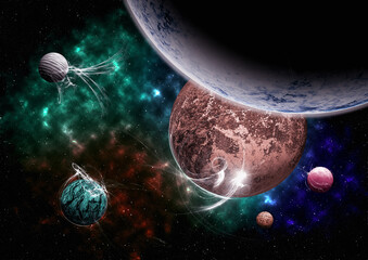planets and nebula composite image 