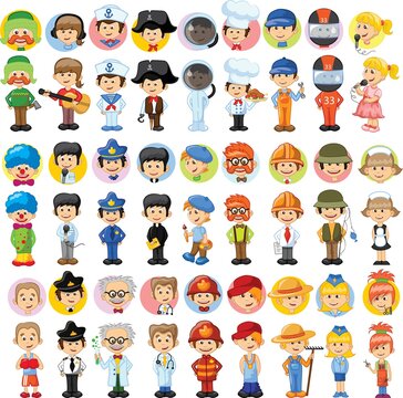 Set of vector cute character avatar icons.