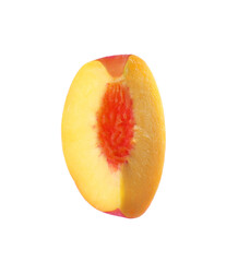 Slice of ripe peach isolated on white