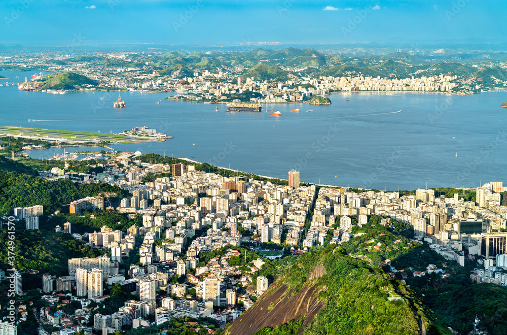 Poster cityscape of rio de janeiro and niteroi from corcovado in brazil