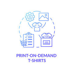 Print on demand T shirts concept icon. Fashion marketplace, online business idea thin line illustration. Customizable clothing service. Vector isolated outline RGB color drawing